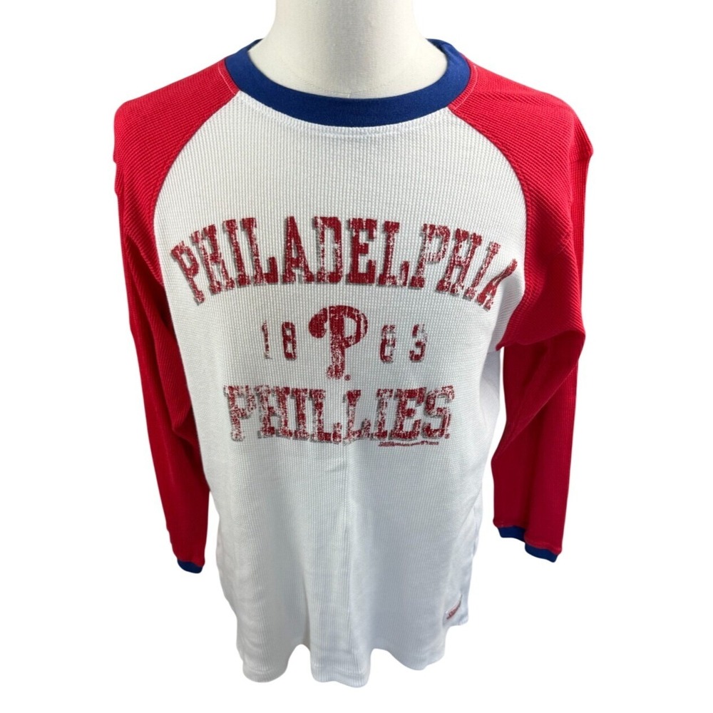 Stitches Philadelphia Phillies Mens Thermal Raglan Shirt MLB Waffle Knit Large